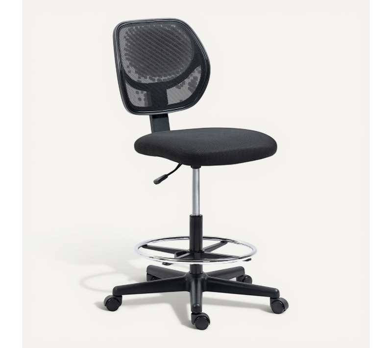 Chaise Dactylo Haute Ergonomique, Hauteur Réglable, Repose-pieds Ajustable, Noir