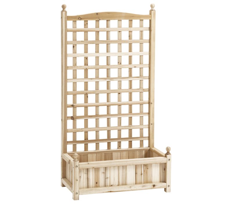 Jardinière Sur Pieds 2-en-1 Avec Treillis En Bois Naturel 64x28x120 Cm