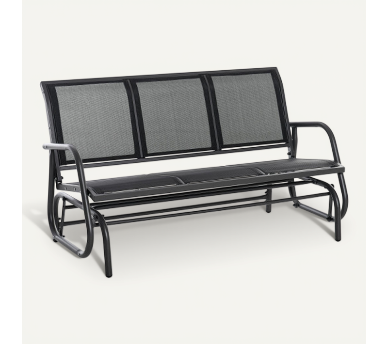 Banc De Jardin à Bascule 3 Places, En Métal Noir, 147 X 75 X 85 Cm