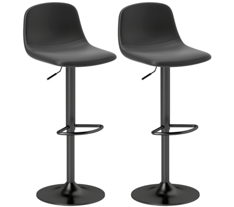 Lot De 2 Tabourets De Bar Réglables Et Pivotants, Dossier Bas, En Simili, Noir