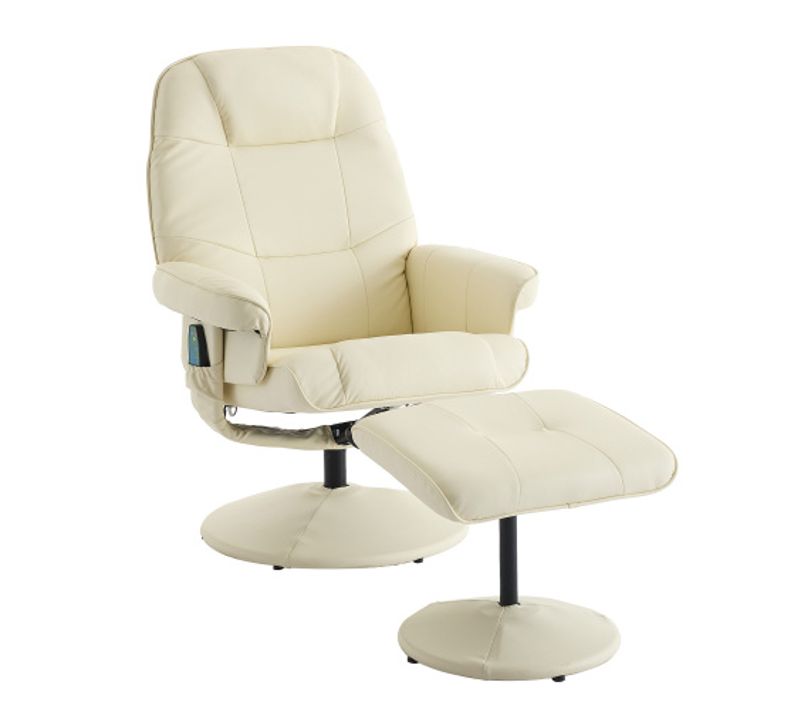 Fauteuil De Relaxation Massant 5 Points, Siège Chauffant, Pivot 360°, Repose-pieds, Beige