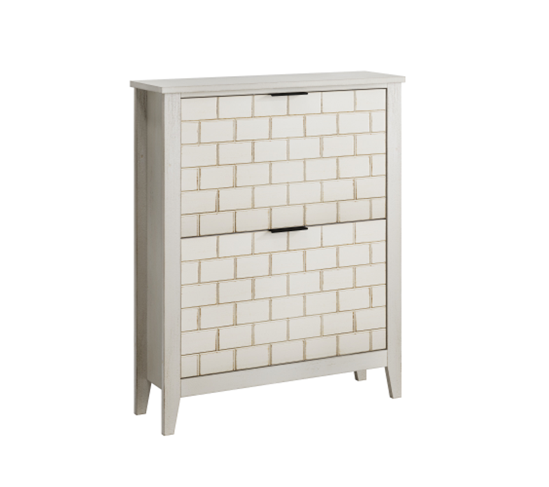 Meuble à Chaussures Vintage Blanc De 80 Cm, Avec 2 Tiroirs Basculants, Pour Entrée