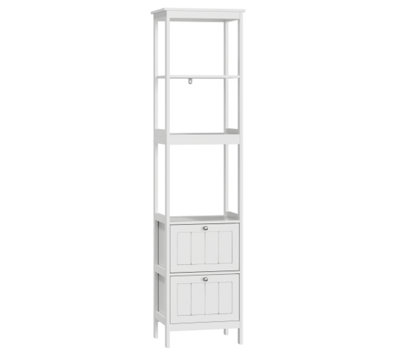 Colonne De Salle De Bain Étroite De Salle De Bain 40 X 30 X 160 Cm, 2 Tiroirs 3 Étagères, Blanc