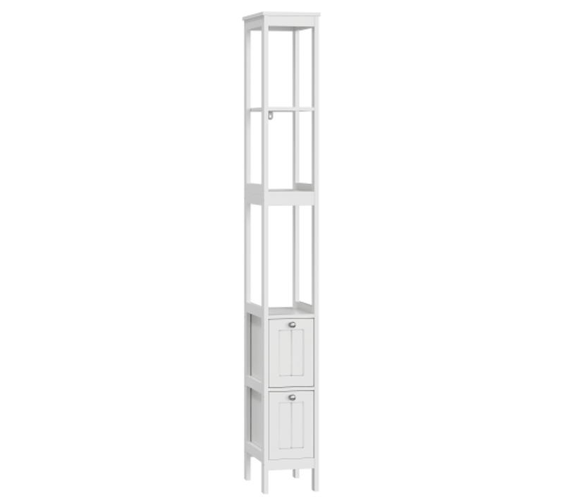 Colonne De Salle De Bain Étroite Pour Salle De Bain Avec 2 Tiroirs Et 3 Étagères, Blanc