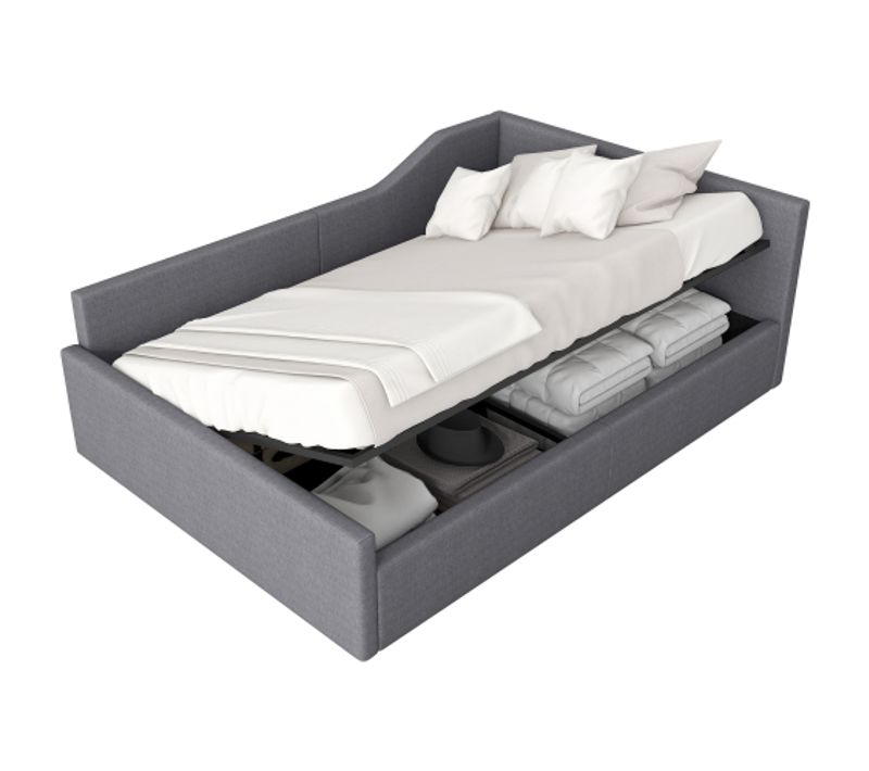 Lit Coffre 140x200 Cm, Avec Tête De Lit Et Sommier à Lattes, En Lin, Gris