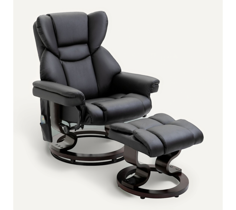 Fauteuil Relax Massant Pivotant 360° Avec Repose-pieds, Inclinaison 145°, Simili, Noir