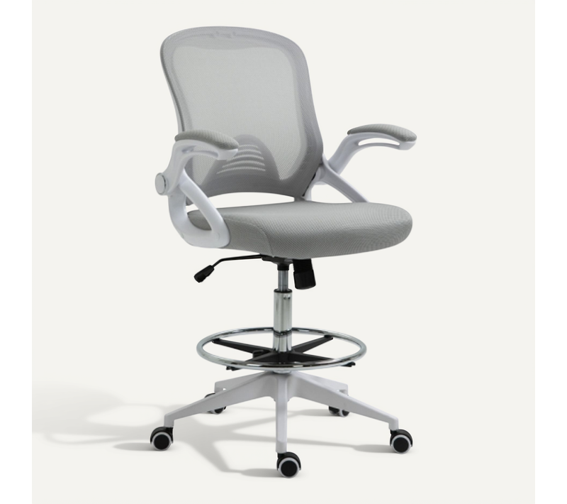 Chaise Dactylo Ergonomique, Accoudoirs Relevables, Hauteur Réglable, Gris Clair