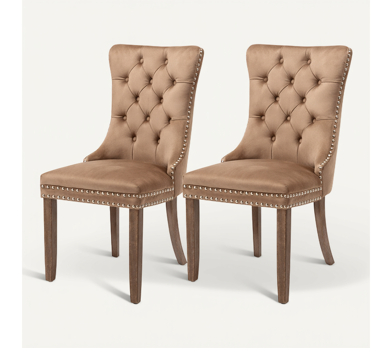 Lot De 2 Chaises De Salle à Manger En Velours Capitonné, Pieds En Bois, Kaki