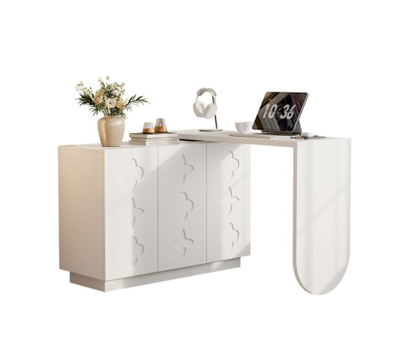 Bureau D'angle Pivotant Blanc Avec Rangements Modulables