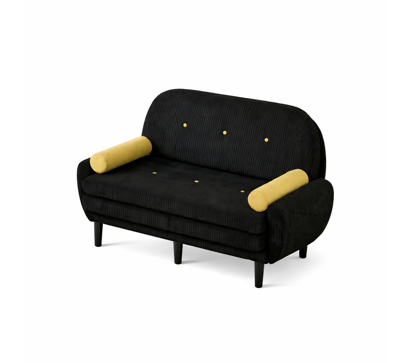 Canapé Convertible 2 Places, Dossier Réglable, Coussins Inclus, Noir