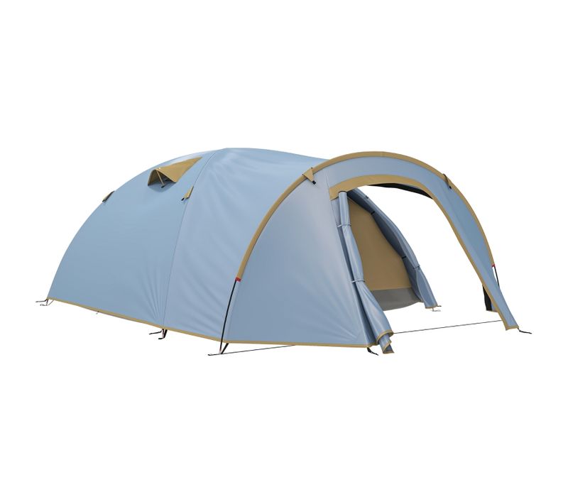 Tente Tunnel Familiale 4 Places Imperméable 2000 Mm Avec 2 Portes, Tapis De Sol Cousu, Bleu Clair