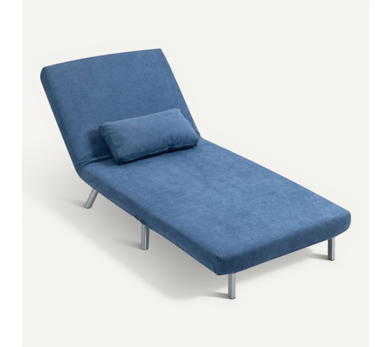 Fauteuil Convertible 2 En 1, Dossier Réglable, Avec Coussin, Tissu Et Métal, Bleu