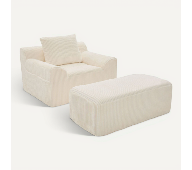 Fauteuil Relax En Velours Côtelé Beige Avec Repose-pieds Réglable Et Poches Latérales