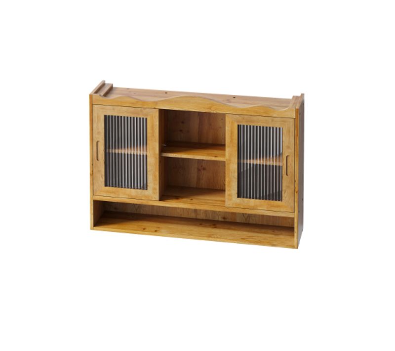 Armoire Mural 90 Cm Avec 2 Portes Coulissantes Et Verre,  En Bois Naturel
