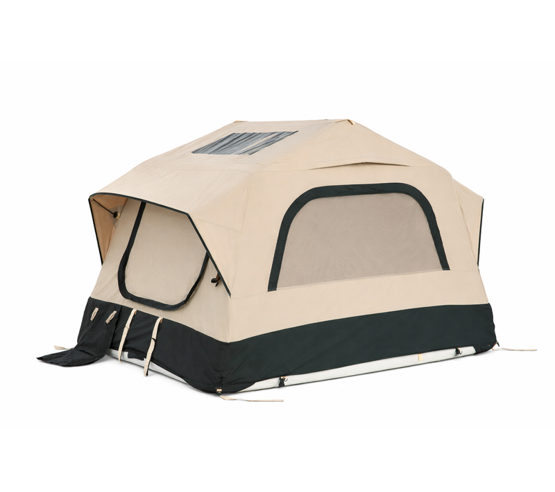 Tente De Toit Gonflable 1-3 Pers, Avec Pompe, Matelas Et Échelle Télescopique, Noir Et Crème