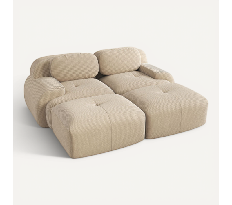 Canapé D'angle Modulaire En Velours Côtelé Beige, Assise 32d Haute Résilience