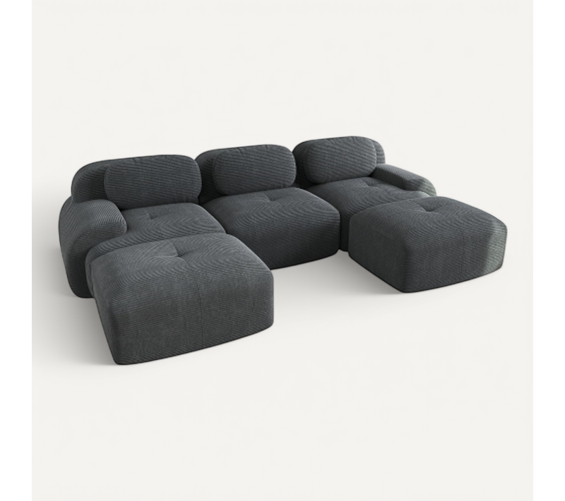 Canapé D'angle Convertible Modulaire En Velours Côtelé Haut De Gamme Gris, Sans Montage