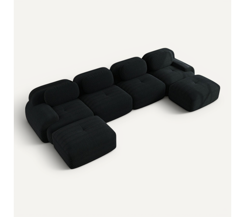 Canapé D’angle Convertible Modulaire En Velours Côtelé Noir Sans Montage, Mousse 32d