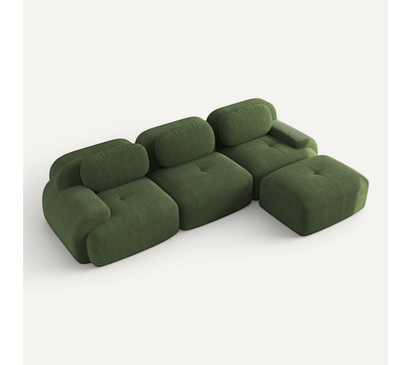 Canapé D'angle Modulable Vert En Velours Côtelé 32d Sans Montage