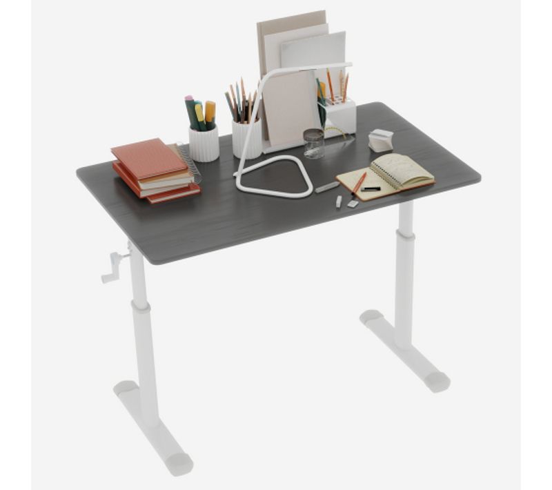 Bureau Réglable En Hauteur Manuel Gris, Structure Métal Et Plateau Bois