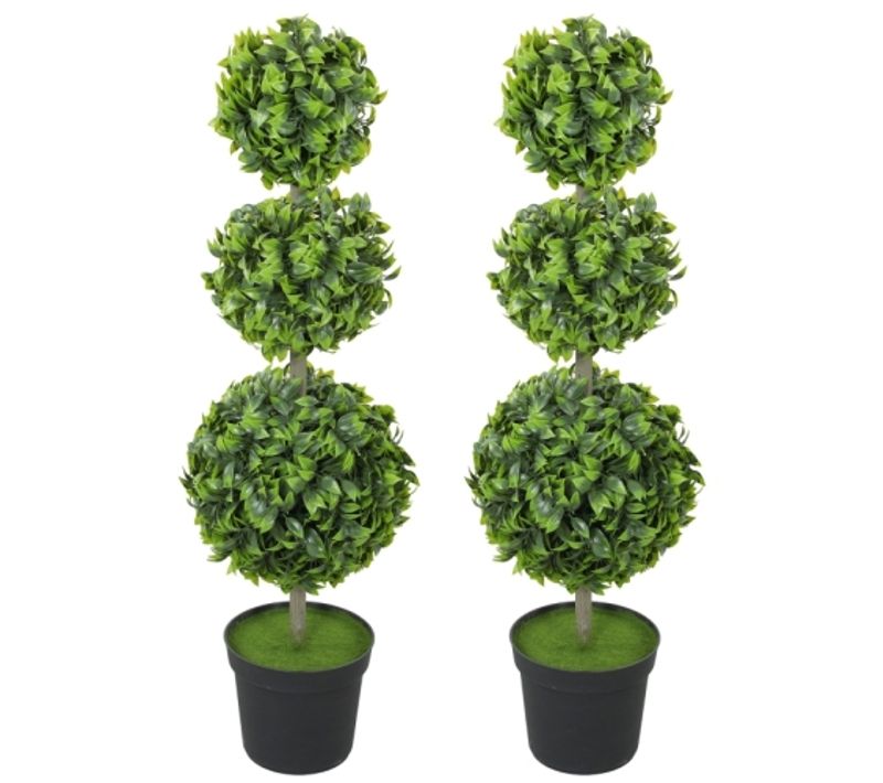 Lot De 2 Arbres Boule Artificiels 100 Cm En Plastique Vert, Pour Intérieur/extérieur