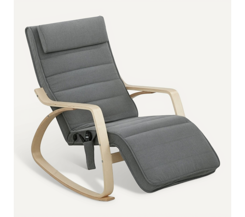 Fauteuil à Bascule, Rocking Chair Avec Massage Et Chauffage Lombaire, Repose-pieds Réglable, Gris