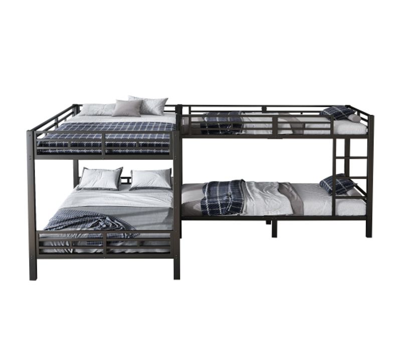 Lit Superposé 90x200 Et 140x200 Cm, Avec Lattes, En Métal, Noir