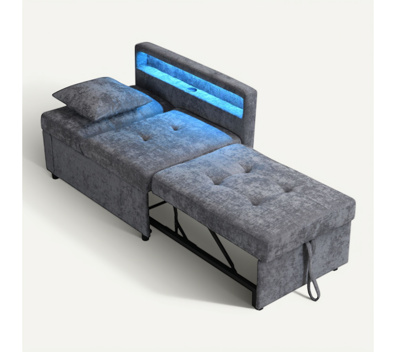 Canapé Convertible 3 En 1 En Lin Avec Accoudoir USB Et LED