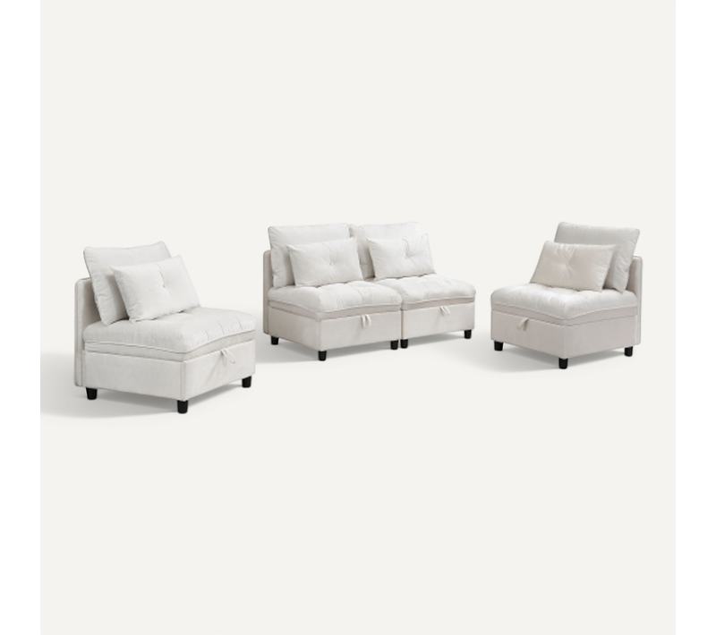 Canapé Convertible Modulaire 4 Places Avec Rangement Sous Assise En Chenille