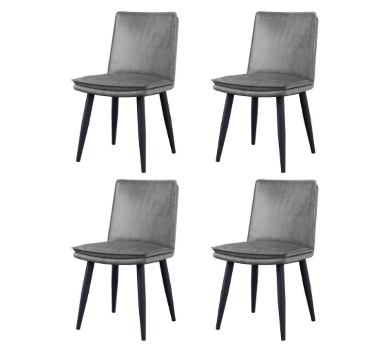 Lot De 4 Chaises De Salle à Manger En Pu, Assise Double Couche Rembourrée, Pieds Métal, Gris