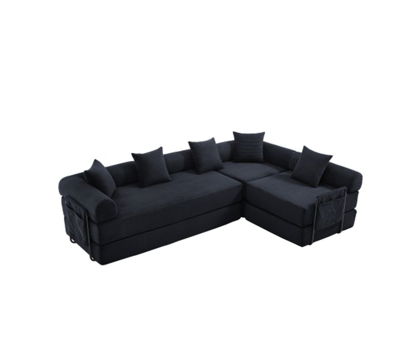 Canapé Compressé Modulable 3 Places Velours Côtelé - Noir