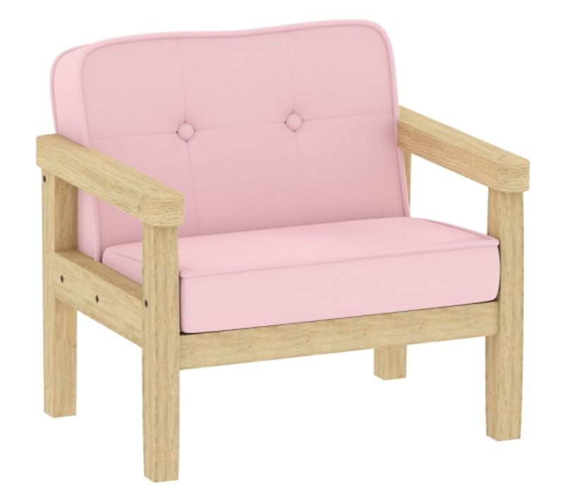 Fauteuil Enfant Avec Cadre En Bois, Effet Velours Côtelé, Rembourré, Rose