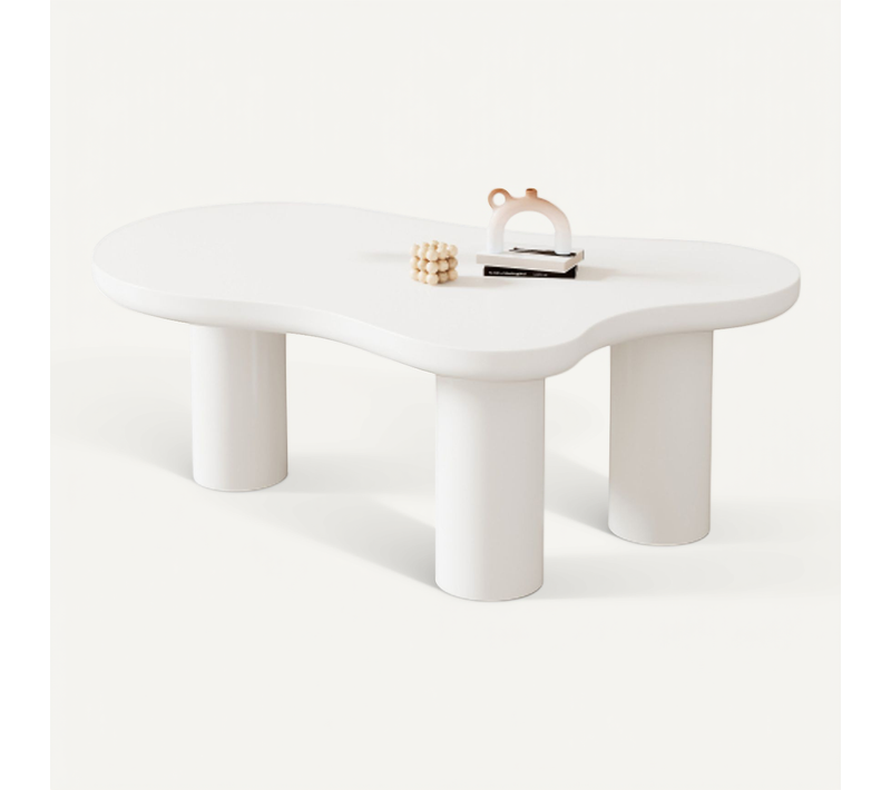 Table Basse En Forme De Nuage Blanche Avec Patins En Feutre 107 X 66 X 40.5 Cm