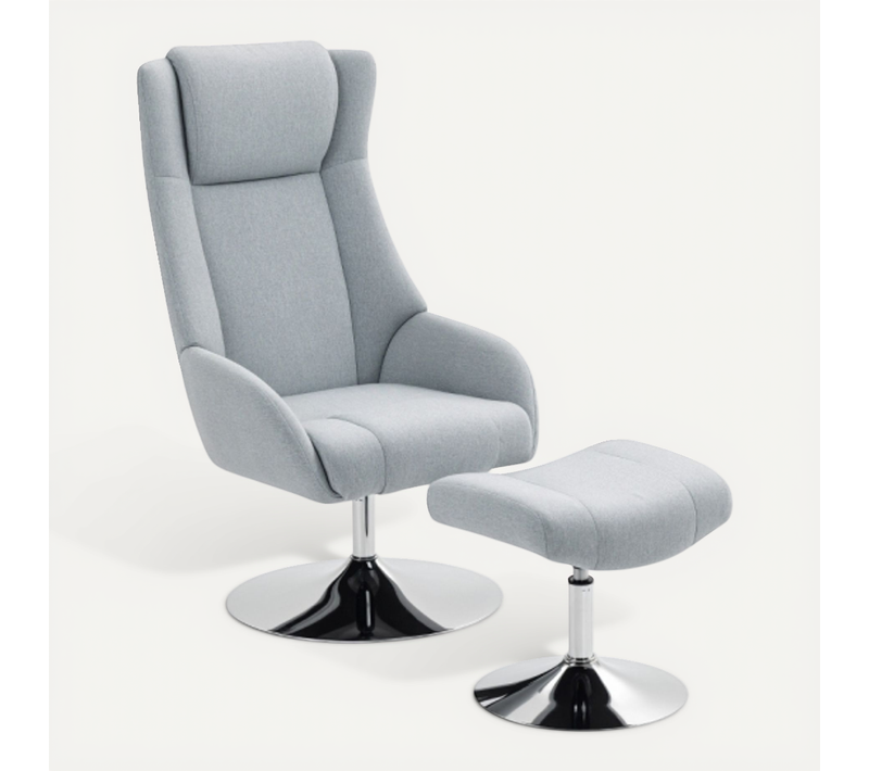 Fauteuil Relax Pivotant Avec Repose-pieds, Dossier Inclinable, Accoudoirs, Gris