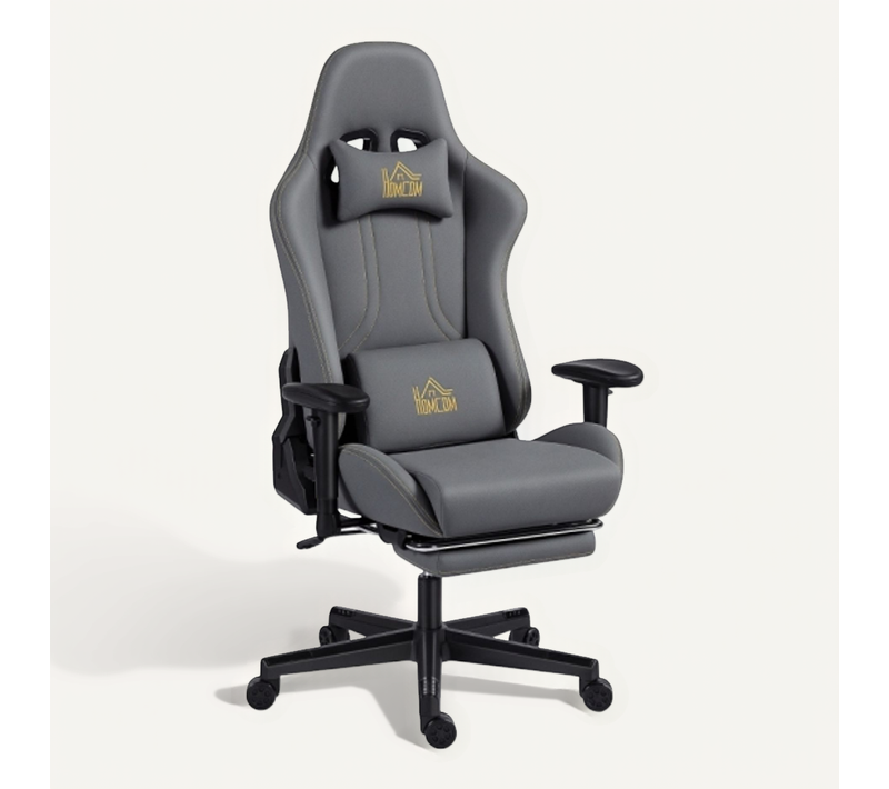 Chaise Gamer Ergonomique Avec Repose-pieds, Accoudoirs 3d Et Dossier Inclinable, Gris Foncé