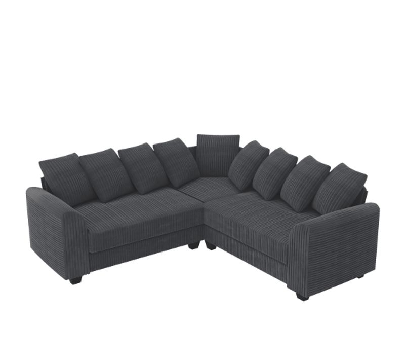 Canapé D'angle Modulable En Velours Côtelé Gris, Grand Confort