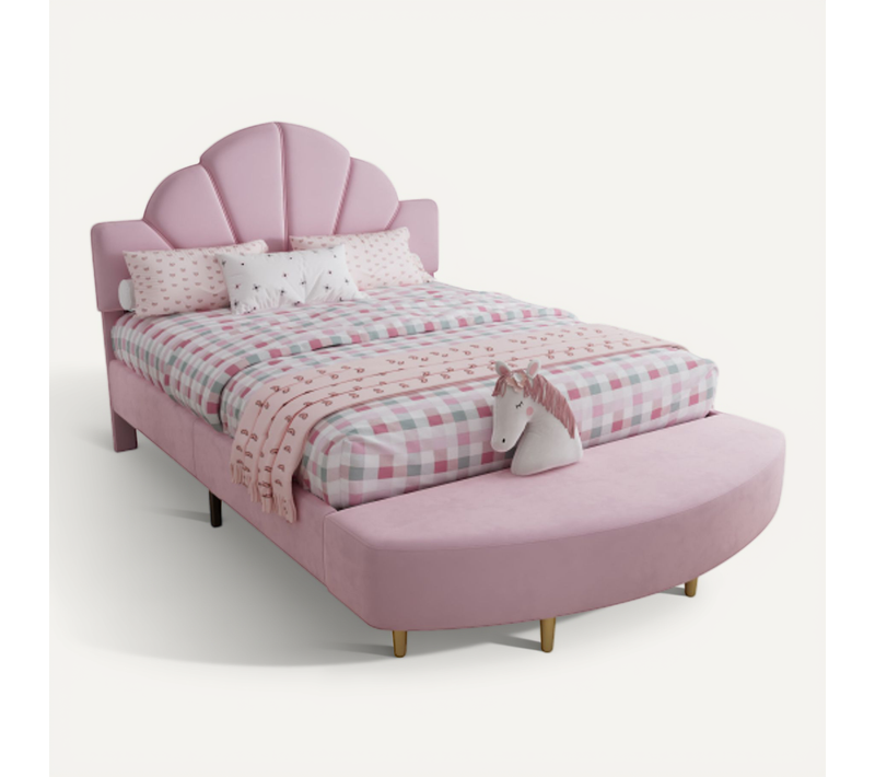 Lit Adulte 140x200 Cm Avec Tête De Lit Et Lattes, En Velours, Rose