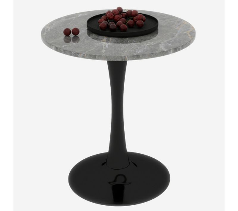 Bout de canapé Ronde En Marbre Artificiel Noir Et Gris