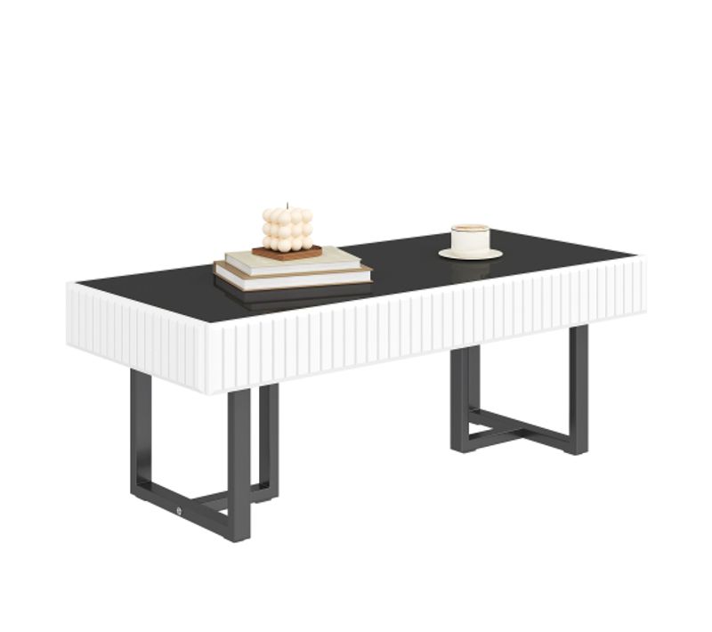 Table Basse Rectangulaire Noire Et Blanche, Plateau Noir Haut Brillant, 110x50.5x41 Cm