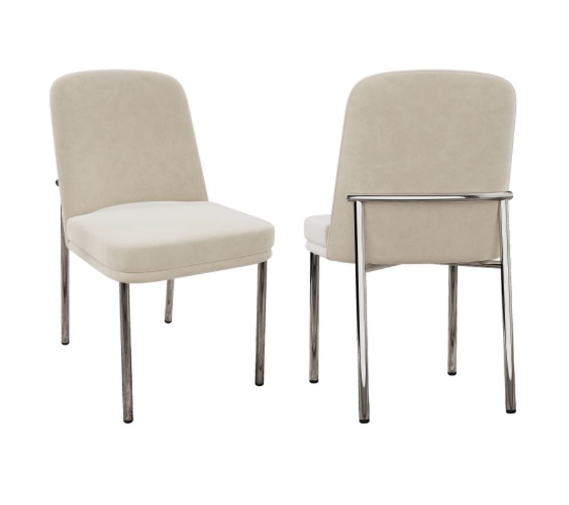 Lot De 2 Chaises De Salle à Manger, Assise Épaisse En Velours, Piètement Métal Argenté, Beige