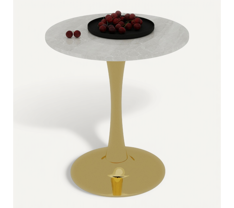 Table Basse Ronde Effet Marbre Blanc, Pieds Dorés