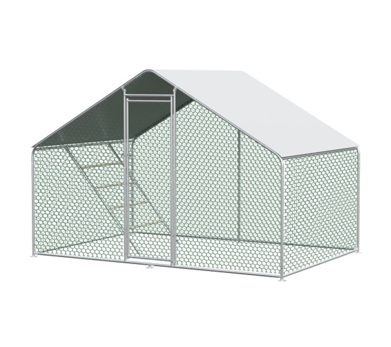 Enclos Poulailler En Métal 3 X 3 X 2 M Argent Avec Serrure, Filet Hexagonal Et Bâche Pe Imperméable