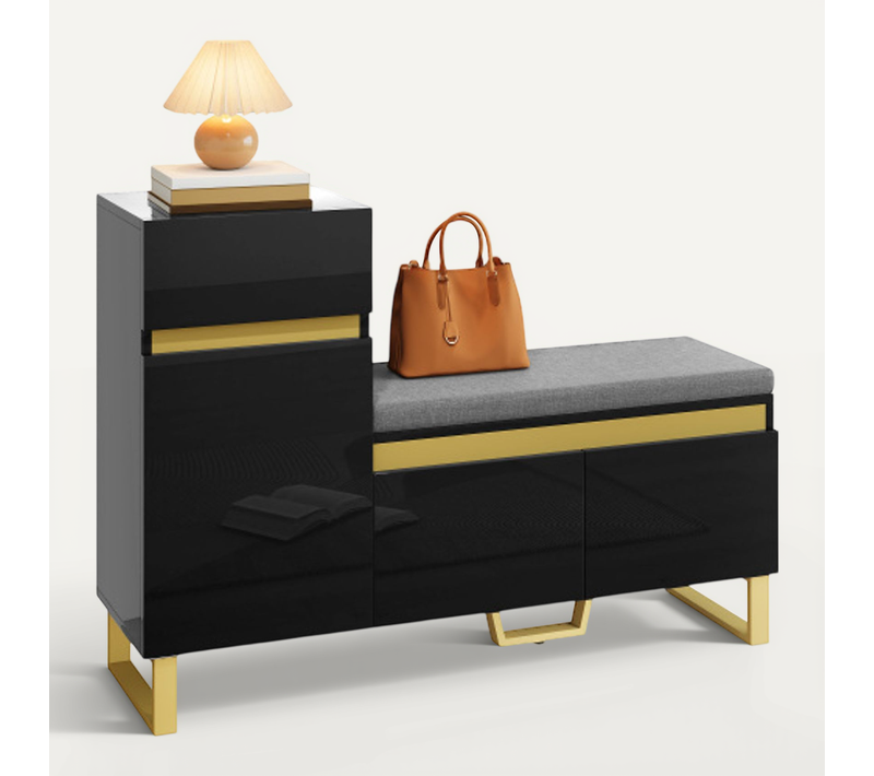 Meuble à Chaussures Noir Avec Banc Rembourré Et Grand Rangement