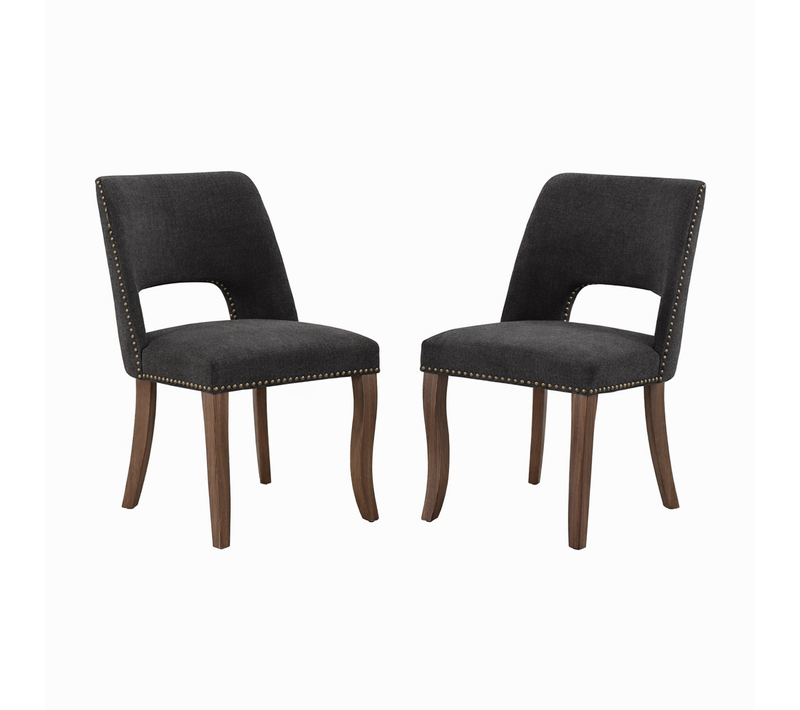 Lot De 2 Chaise De Salle à Manger, Tissu Chenille, Dossier Ajouré, Noir