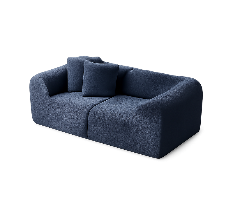 Canapé 2 Places En Velours Bleu Compact Avec Coussins