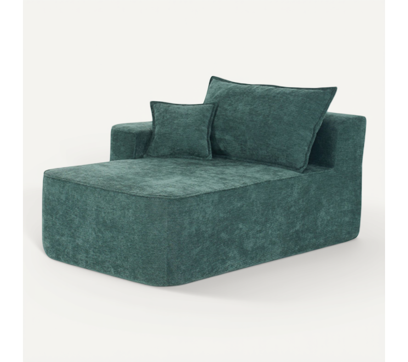 Méridienne 2 Places 144 Cm En Chenille Verte, Coussin Inclus