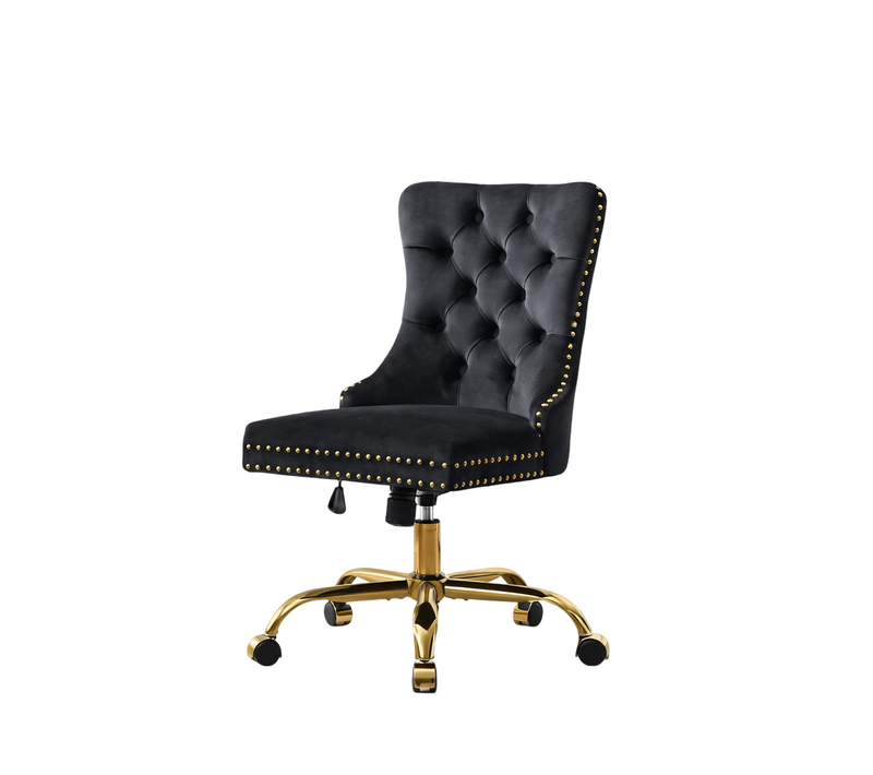 Chaise De Bureau En Velours, Dossier Capitonné, Base Métal Doré, Noir