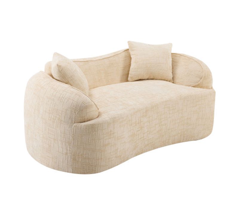 Canapé Compressé 2 Places Incurvé Avec Accoudoirs Et 2 Coussins - Beige