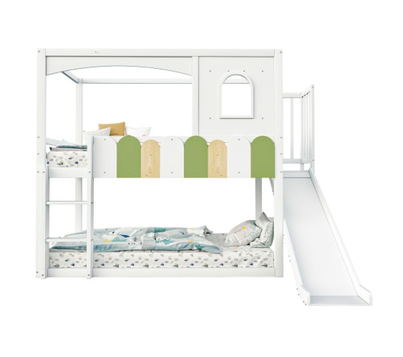 Lit Superposé Enfant 90x200 Cm Avec Toboggan Et Échelle De Sécurité, En Bois, Blanc