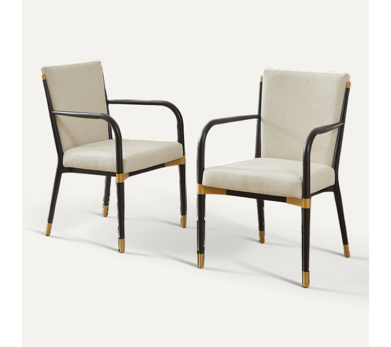Lot De 2 Chaises De Salle à Manger, Tissu, Accoudoirs, Style Scandinave, Beige